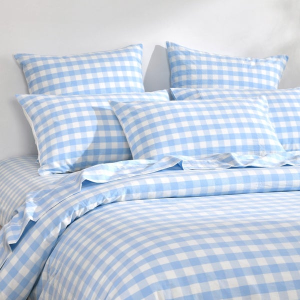 Dreamaker Lola Washed Cotton Yarn Dyed Gingham Standard Pillowcase Sky Twin Pack Carousel 2
