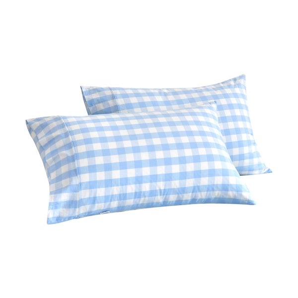 Dreamaker Lola Washed Cotton Yarn Dyed Gingham Standard Pillowcase Sky Twin Pack Carousel 6