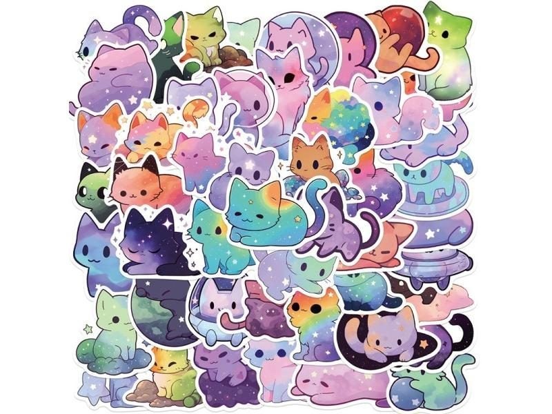 10/30/50PCS Cute Starry Sky Cat PVC Sticker Aesthetic Chidlren's Stationery Carousel 1