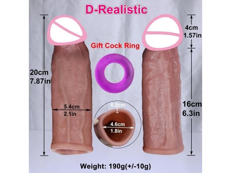 Soft Realistic Reusable Enlarger Penis Sleeve Big Growth Real Silicone Dick Man Carousel 1