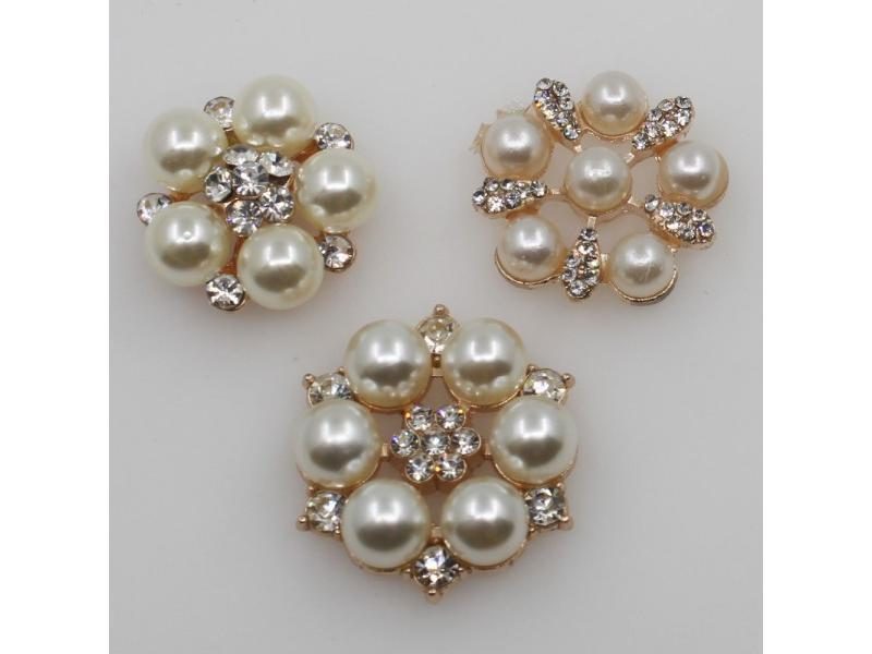 Mixed Size Rhinestone Pearl Buttons Wedding Decoration DIY Flatback Gold Carousel 1