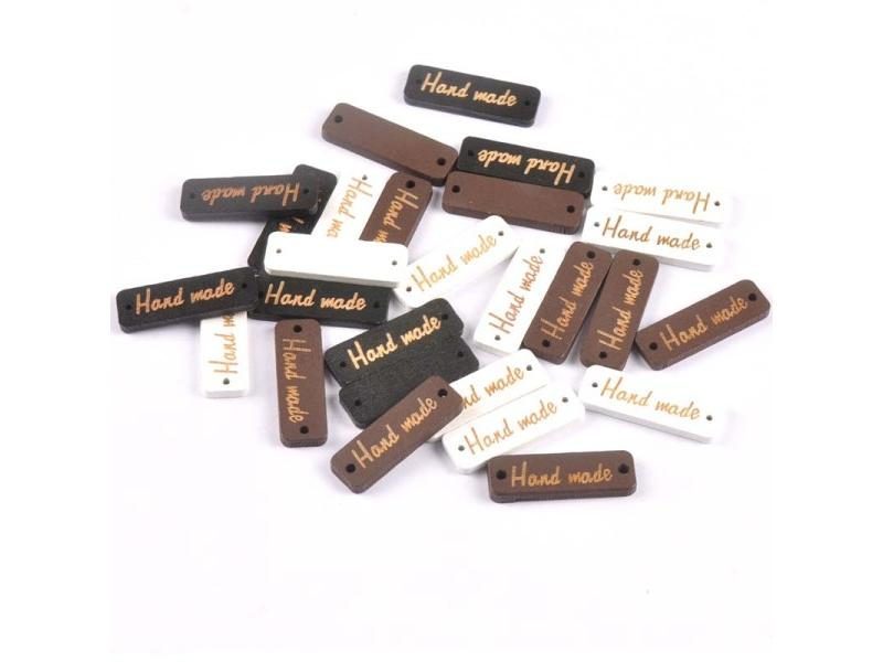 Mixed 50Pcs Wooden Button "Hand Made" Tags Wood Sewing Accessories For Clothes Carousel 1