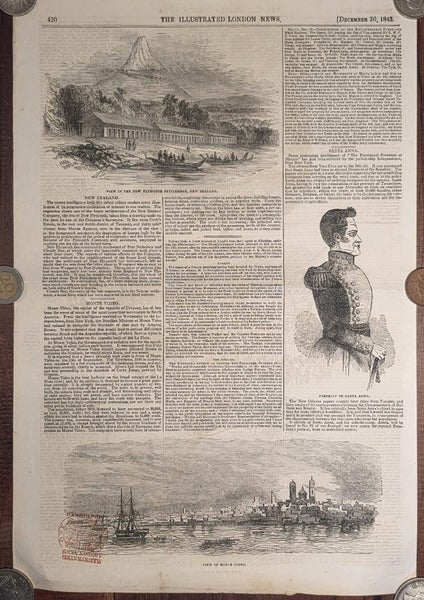 1843 — Scarce New Plymouth Settlement Engraving - Illustrated London News Carousel 1