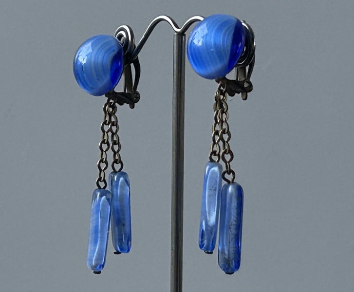 antique art glass drop earrings clip backs Germany Carousel 1