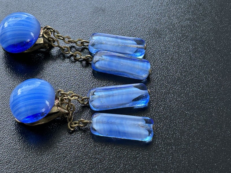 antique art glass drop earrings clip backs Germany Carousel 9