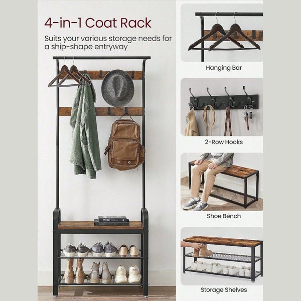4-in-1 Hall Tree Coat Rack with Shoe Bench and Storage Shelves Carousel 2