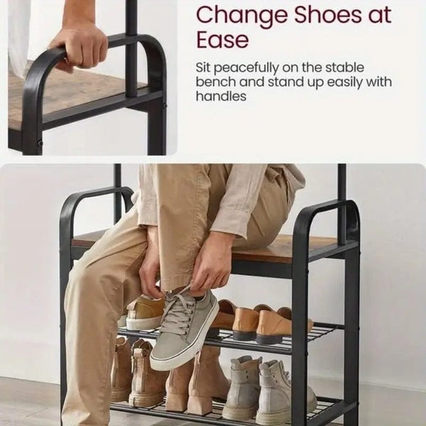 4-in-1 Hall Tree Coat Rack with Shoe Bench and Storage Shelves Carousel 8