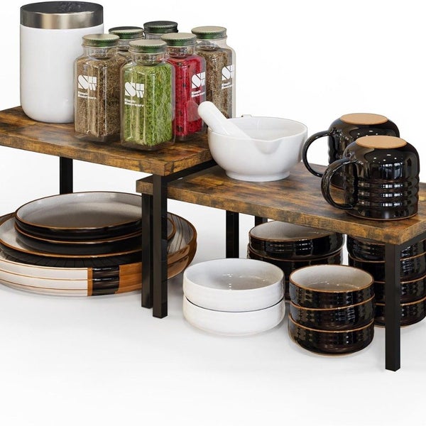 2 Pieces Stackable Countertop Organizer Shelf Set Carousel 2