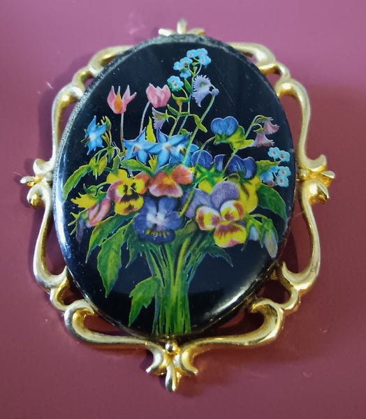HAND PAINTED FLORAL BROOCH Carousel 1