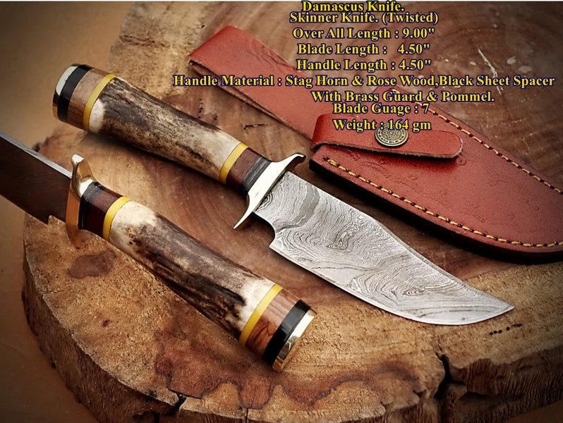 Hand Made Damascus Steel Stag Horn & Rose Wood Handle Collector Knife RRP 400$ Carousel 1