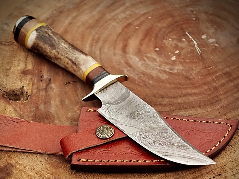 Hand Made Damascus Steel Stag Horn & Rose Wood Handle Collector Knife RRP 400$ Carousel 2
