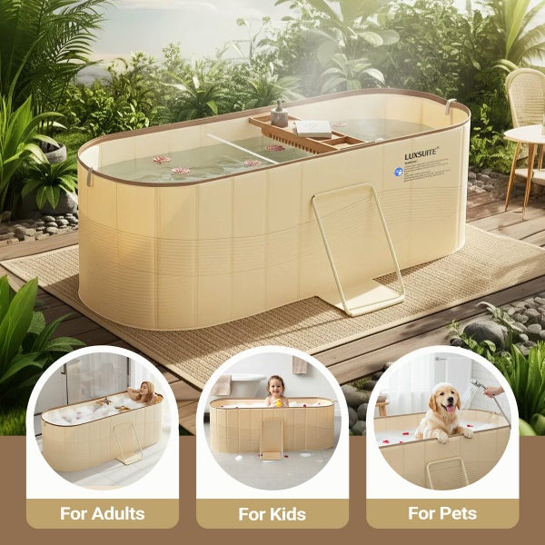 Large Foldable Bath Tub Soaking Freestanding Bathroom Portable Shower Spa Cover Carousel 2