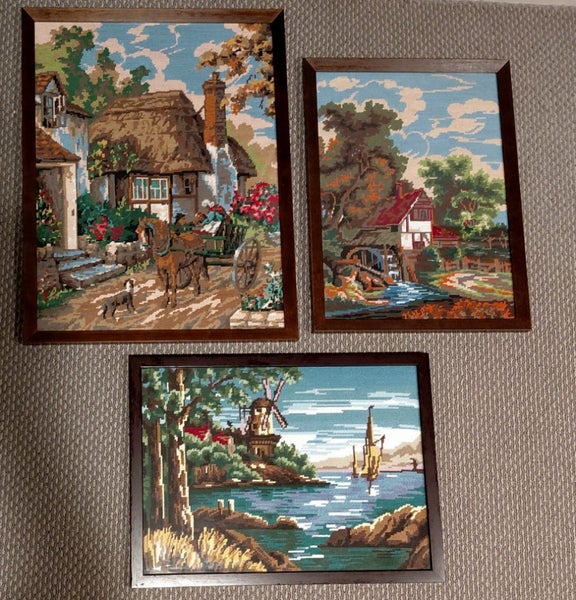 Vintage Framed Thatched Cottage Tapestry Carousel 4