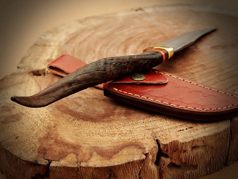 Hand Made Collector Ram Horn Rose Wood Handle Damascus Steel Knife RRP 400$ Carousel 2