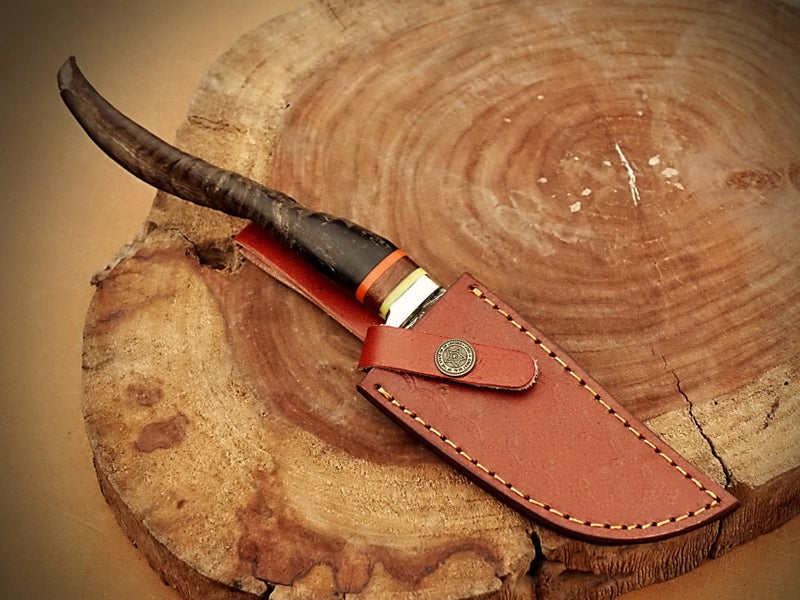 Hand Made Collector Ram Horn Rose Wood Handle Damascus Steel Knife RRP 400$ Carousel 9