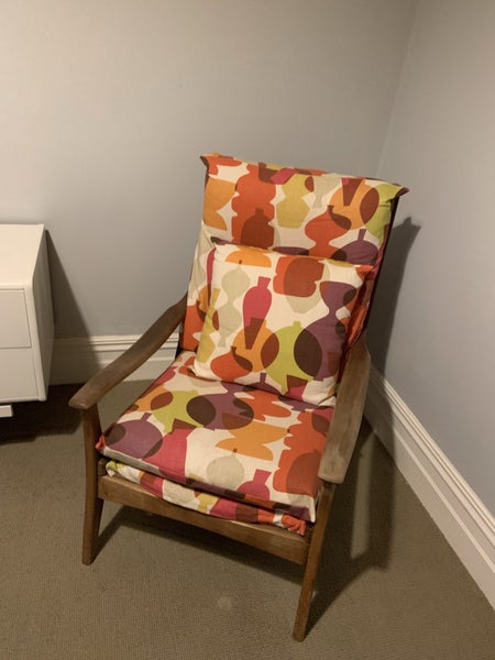 Original mid century Don Chair recovered in fabulous linen fabric Carousel 1