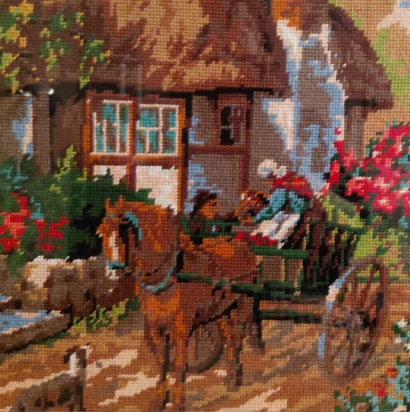 Vintage Framed Thatched Cottage Tapestry Carousel 2