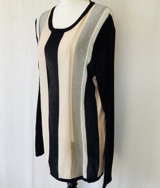 Whistle Jumper Light-med weight Cotton x knit blush silver gold & black L VGC Carousel 2