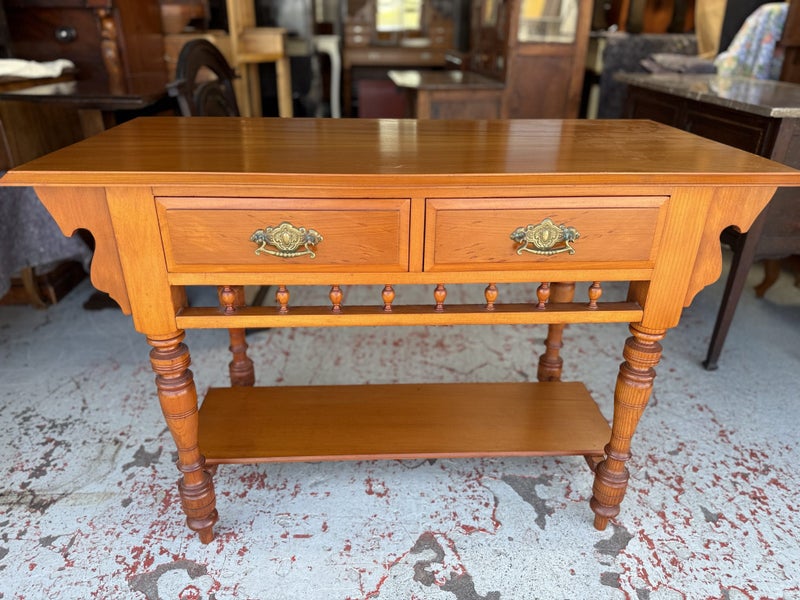 NZ Circa 1980's Solid Kauri Side Table or Console Table Carousel 1