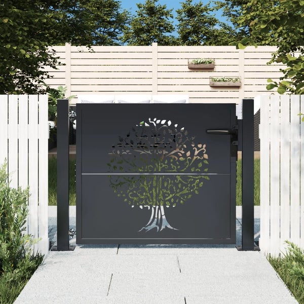 Garden Gate Anthracite 105X105 Cm Steel Tree Design Optopp Carousel 1