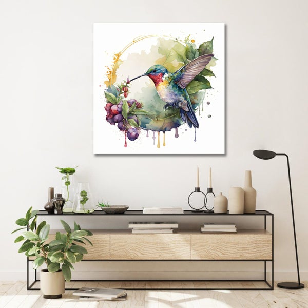 Framed $1 RESERVE 1 Panel Canvas Art Print - Hummingbird Carousel 2