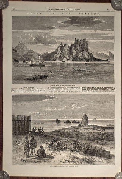 1863 NZ Engraving – Bream Head & Sugar-Loaf Islands – Illustrated London News Carousel 1