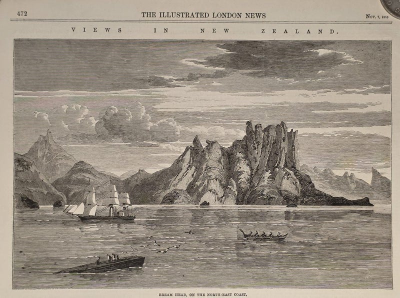1863 NZ Engraving – Bream Head & Sugar-Loaf Islands – Illustrated London News Carousel 2