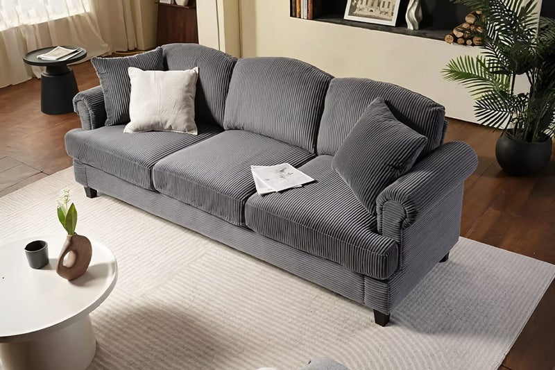 CASPER Corduroy 3 Seater Sofa (Grey)64165585670915110