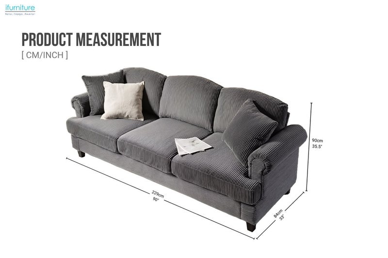 CASPER Corduroy 3 Seater Sofa (Grey)64165585670915111
