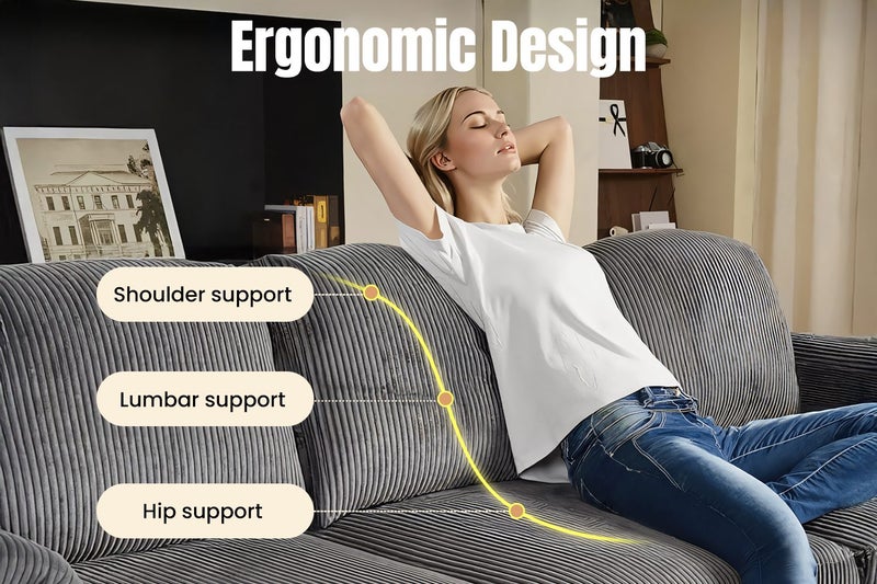 CASPER Corduroy 3 Seater Sofa (Grey)64165585670915112