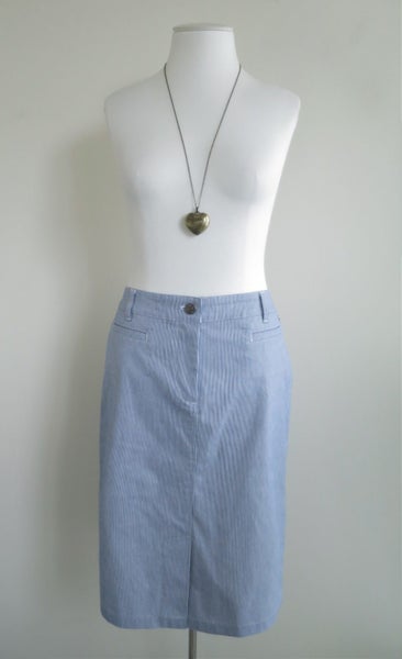 LINE7 NZ *Wardrobe Essential Chambray Pinstripes Skirt W Pockets* 12 As New Carousel 1