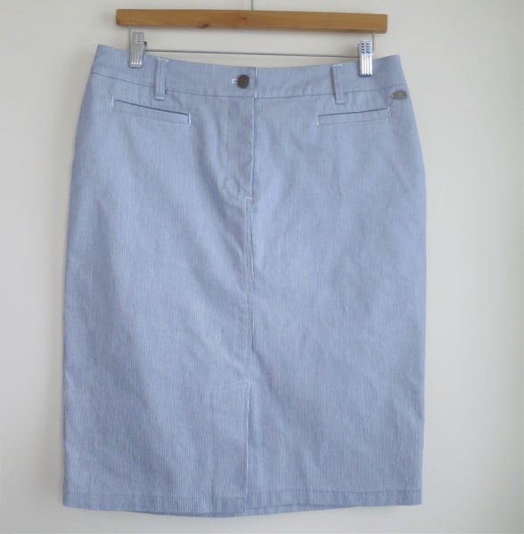 LINE7 NZ *Wardrobe Essential Chambray Pinstripes Skirt W Pockets* 12 As New Carousel 2