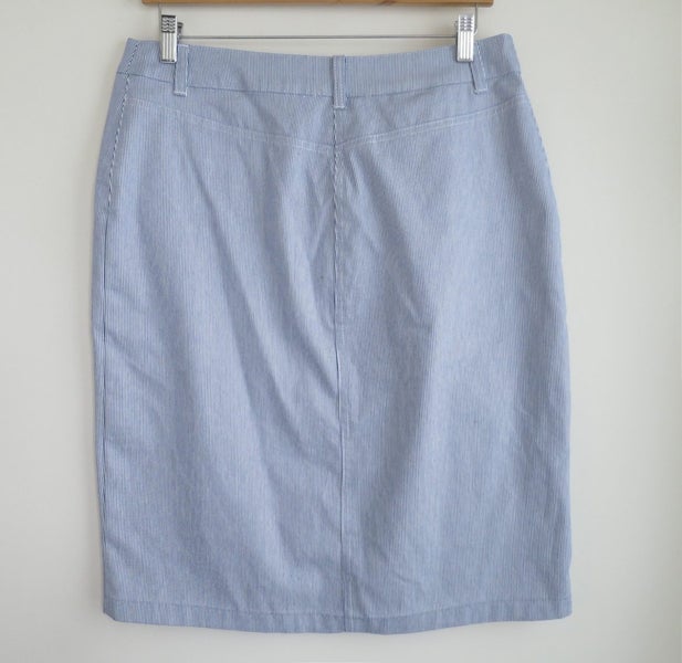 LINE7 NZ *Wardrobe Essential Chambray Pinstripes Skirt W Pockets* 12 As New Carousel 4