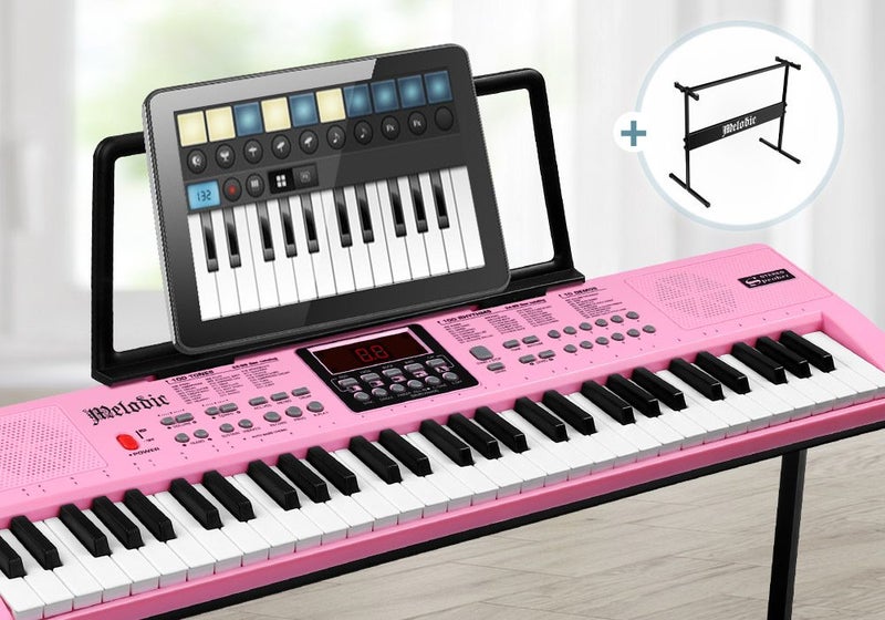 61 Key Electronic Keyboard Piano with Microphone Adjustable Stand Carousel 1