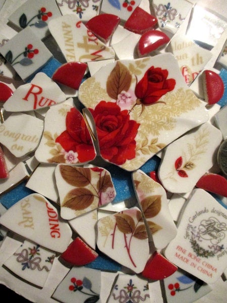 MOSAICS~ "Bright Red Roses~ Anniversary Mix!" Hand Cut Porcelain & Tile Mix! Carousel 1