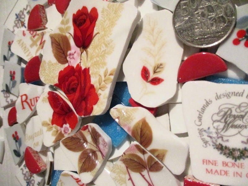 MOSAICS~ "Bright Red Roses~ Anniversary Mix!" Hand Cut Porcelain & Tile Mix! Carousel 3