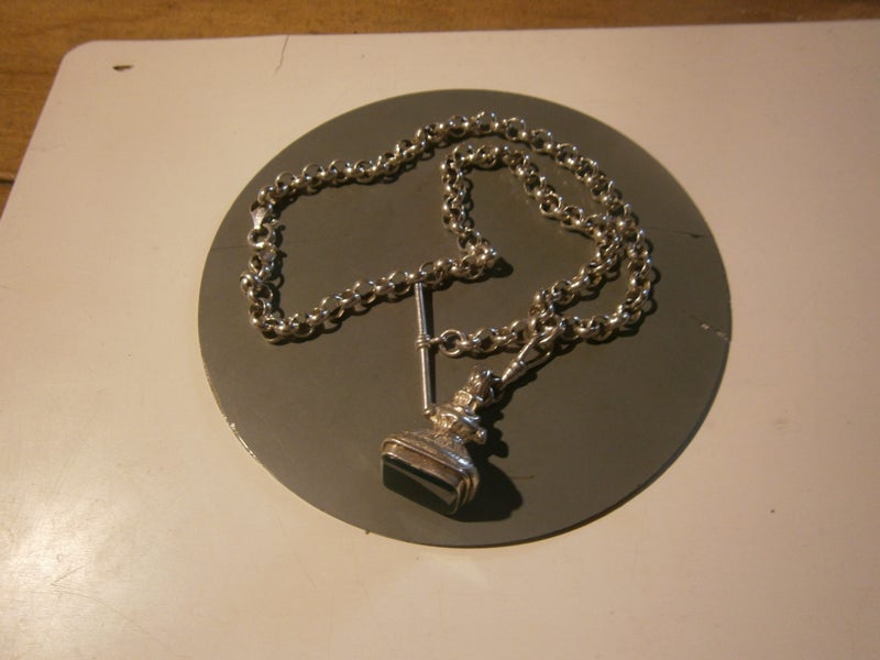 STG.SILV. BELCHER CHAIN with ANTIQ. STG.SILVER ORNATE FOB (65gms) Carousel 1