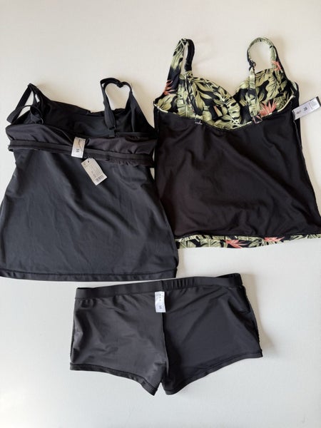 Size 16 H & H Swim Sets - Black Tankini and Boy Leg Pants and Floral Tankini Carousel 4