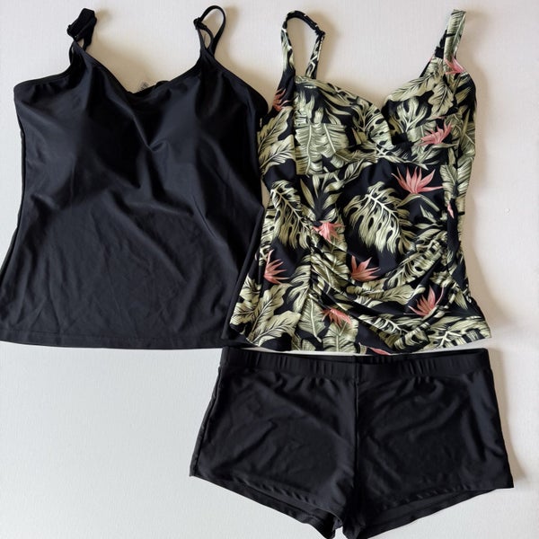 Size 16 H & H Swim Sets - Black Tankini and Boy Leg Pants and Floral Tankini Carousel 1