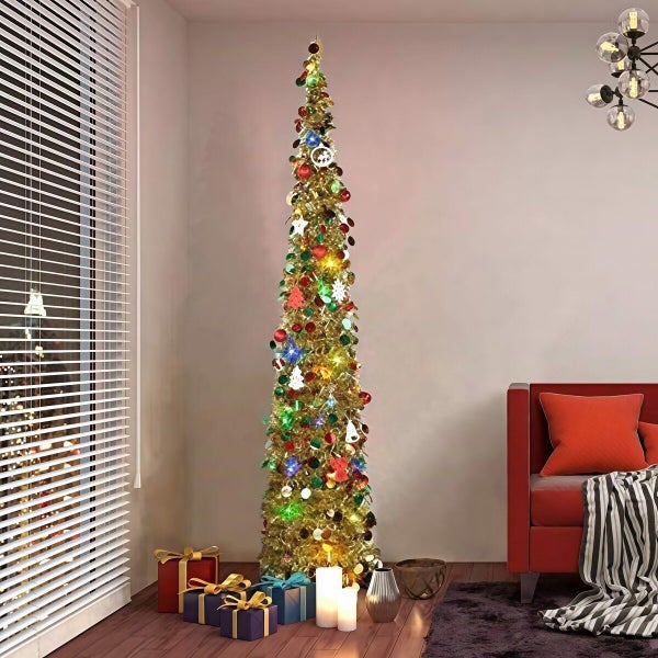 150cm Pop Up Christmas Tree Collapsible Christmas Tinsel Tree Artificial Tree Carousel 9