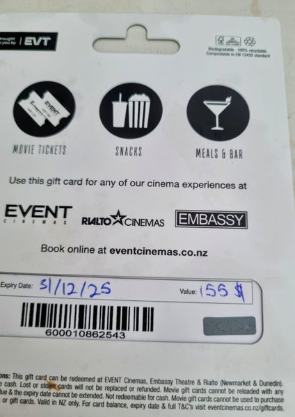 $155 unused Event Cinema Gold class gift card Carousel 2
