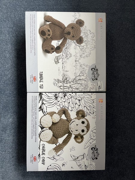 2 x brand new Knitty Critters crochet kit - teddy and chimp Carousel 1