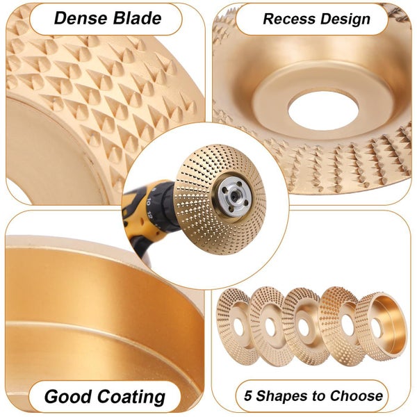 5PCS Wood Carving Disc Set for 4" or 4 1/2" Angle Grinder with Wrench64645423137923113