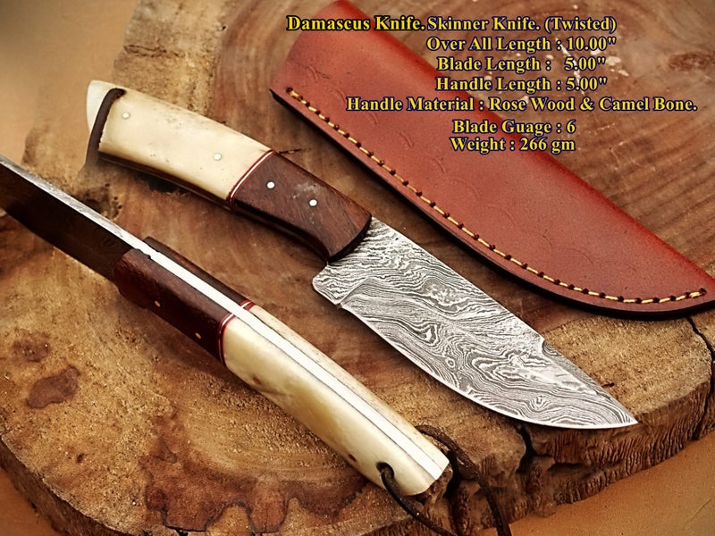 Amazing Hand Made Damascus Steel Bone & Wood Handle Skinner Knife RRP 300$ Carousel 1