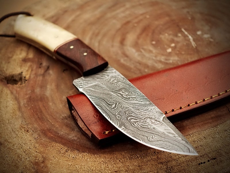 Amazing Hand Made Damascus Steel Bone & Wood Handle Skinner Knife RRP 300$ Carousel 2