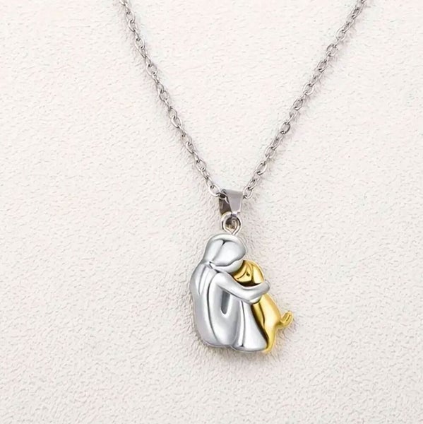 Cute Style Little Girls Hug with Pet Dog Pendant Necklace, Girls Jewelry Gift Carousel 2