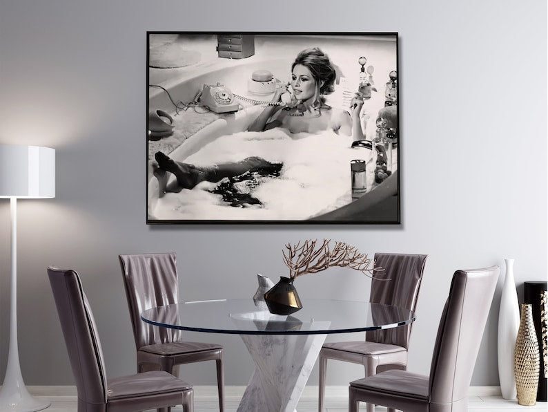 Wall Art 90Cmx135Cm Brigitte Bardot In The Bath Poster Black Frame Canvas Carousel 2