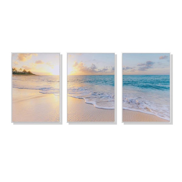Wall Art 70Cmx100Cm Ocean And Beach 3 Sets White Frame Canvas Carousel 1