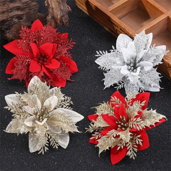 Christmas Glitter Artifical Flower Ornaments Carousel 6