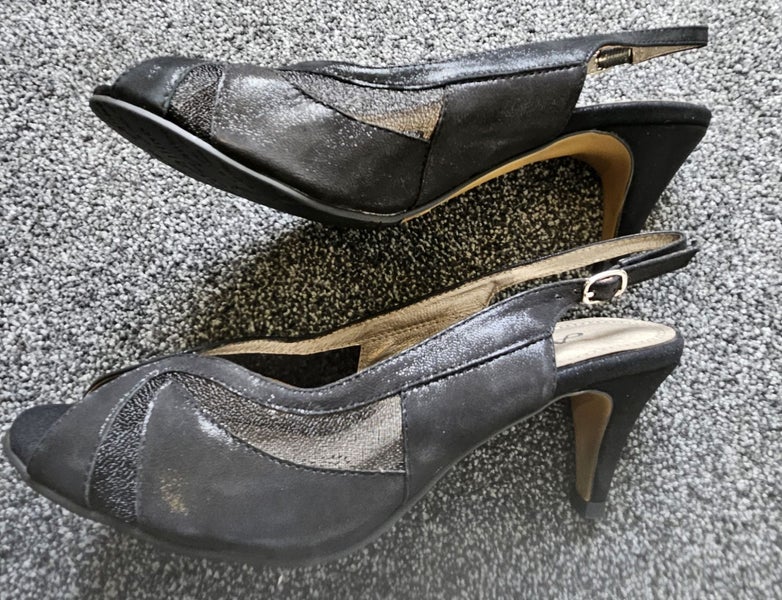 ALLINO BLACK SHIMMER HIGH HEEL SHOES, SIZE 9.564526751313026111